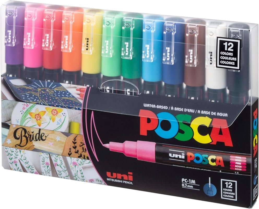 Best Uni Posca 12 Extra Fine Acrylic Paint Pens for Fabric, Metal, Gla
