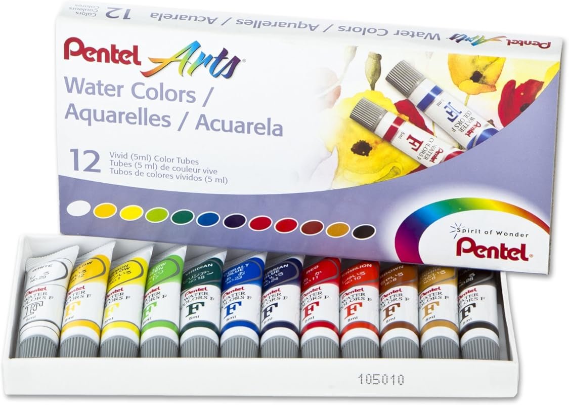 Pentel Arts Water Colors: A 12-Color Set of Assorted 5ml Tubes for Art
