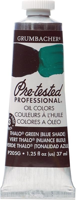 Grumbacher Pre-Tested Oil Paint in Thalo Green with a Distinct Blue Sh