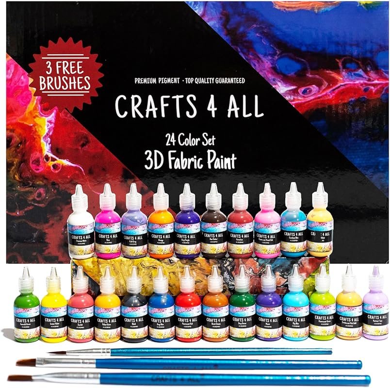 Crafts 4 All 3D Fabric Paint Set: 24 Permanent Colors for Crafts and 3