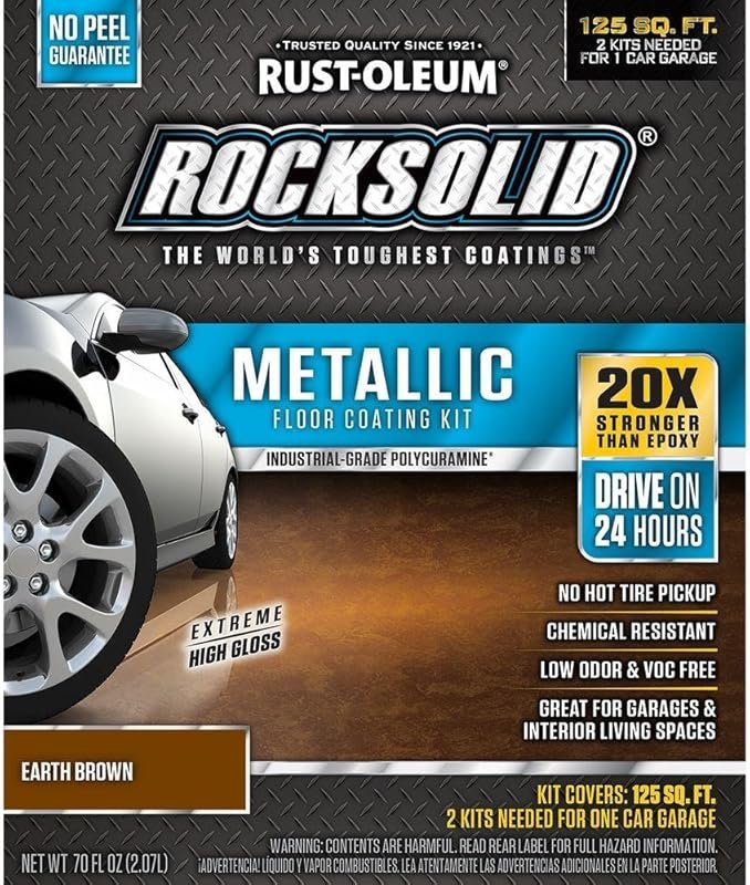Rust-Oleum 286895 Rock Solid Garage Floor Coating Kit, Earth Brown, 70