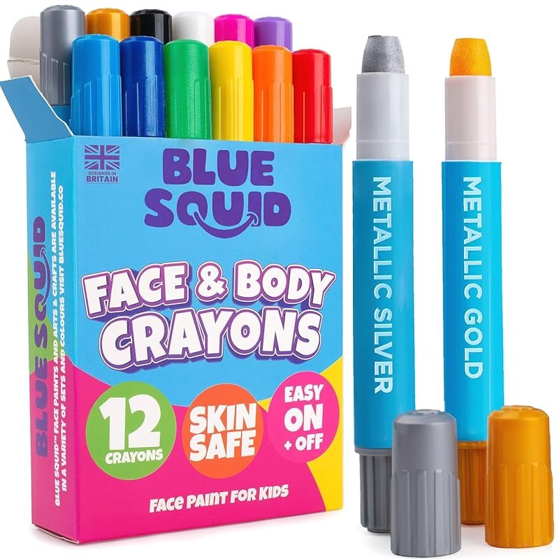 Blue Squid Face Paint Crayons: 12 Twistable, Washable Sticks for Kids'