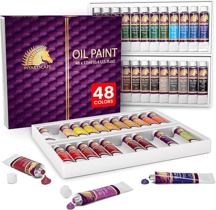 MyArtscape Artist Oil Paint Set: 48 Heavy Body 12ml Tubes, Lightfast f