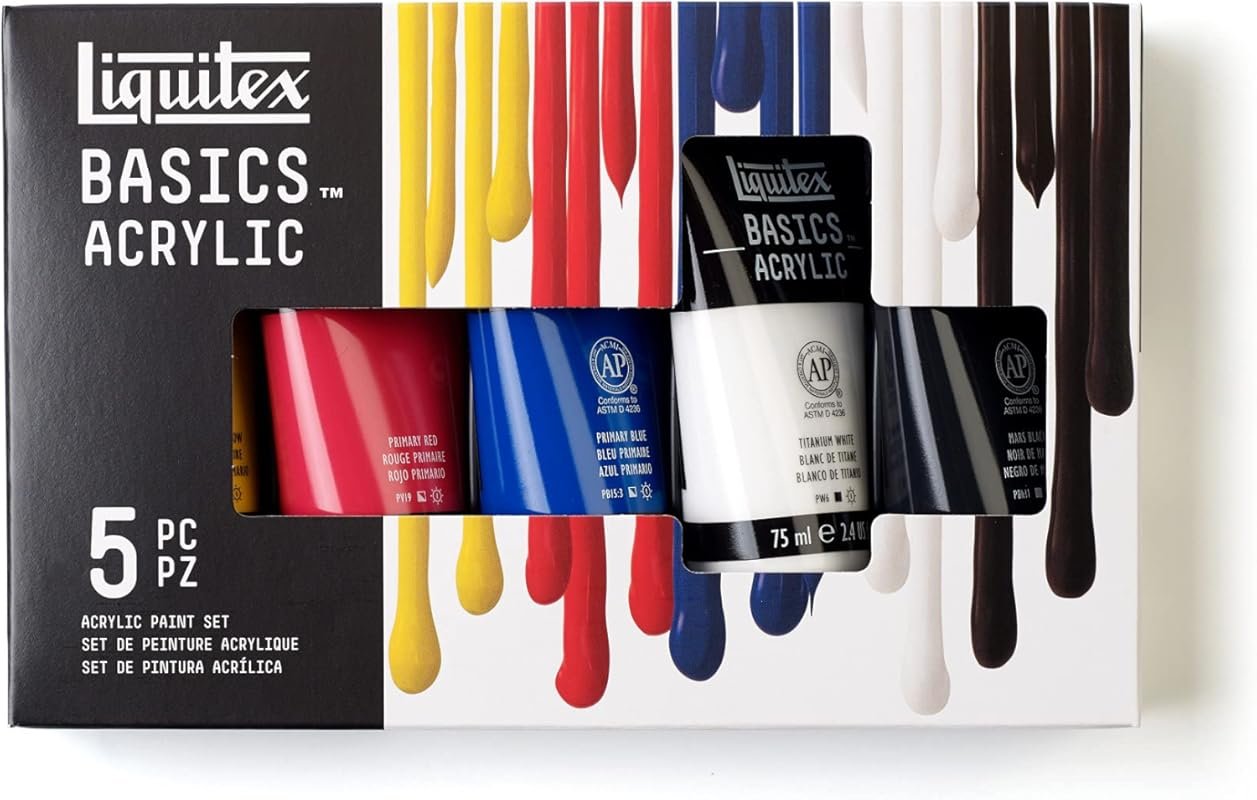 Liquitex BASICS Acrylic Paint Set: 5 x 75ml Tubes, Ideal for Beginners