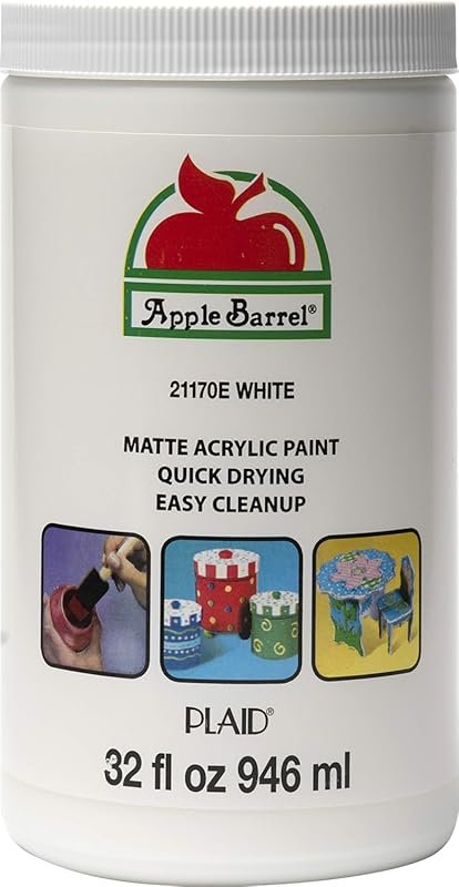 Apple Barrel White Acrylic Paint, 32 Fl Oz Bottle, Popular for Crafts.