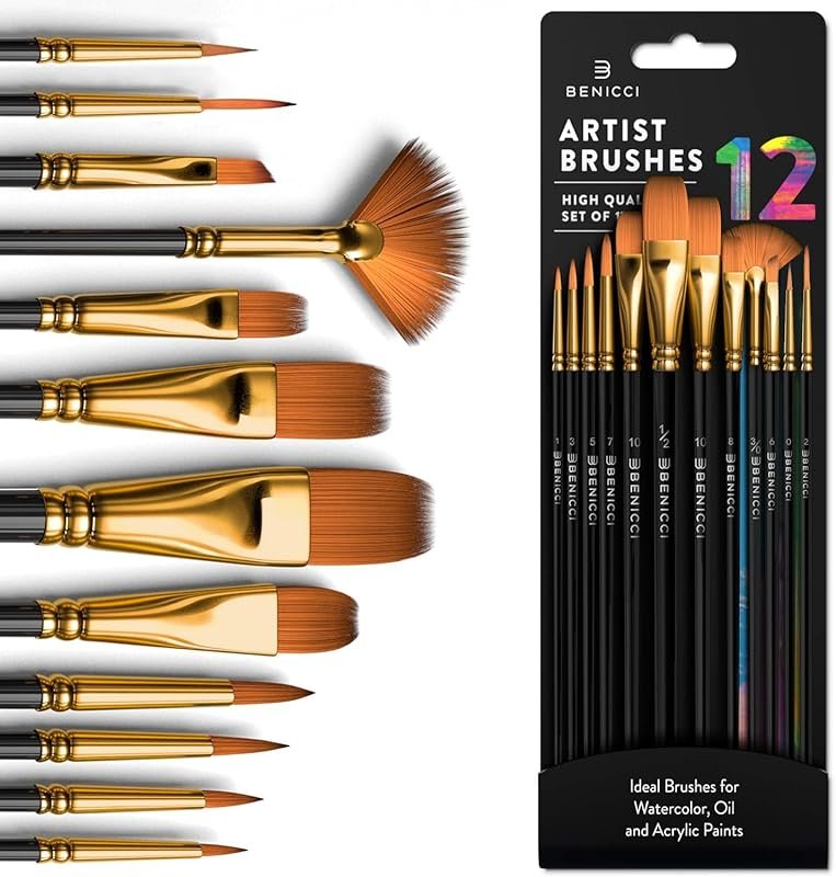 12-Piece Professional Artist Paint Brush Set, Ideal for Acrylic Painti