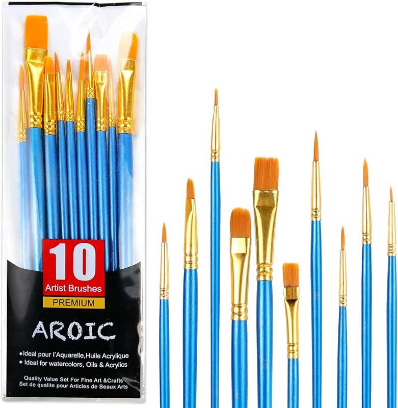 Acrylic Paint Brush Set: 10 Nylon Hair Brushes for All Purpose Oil and