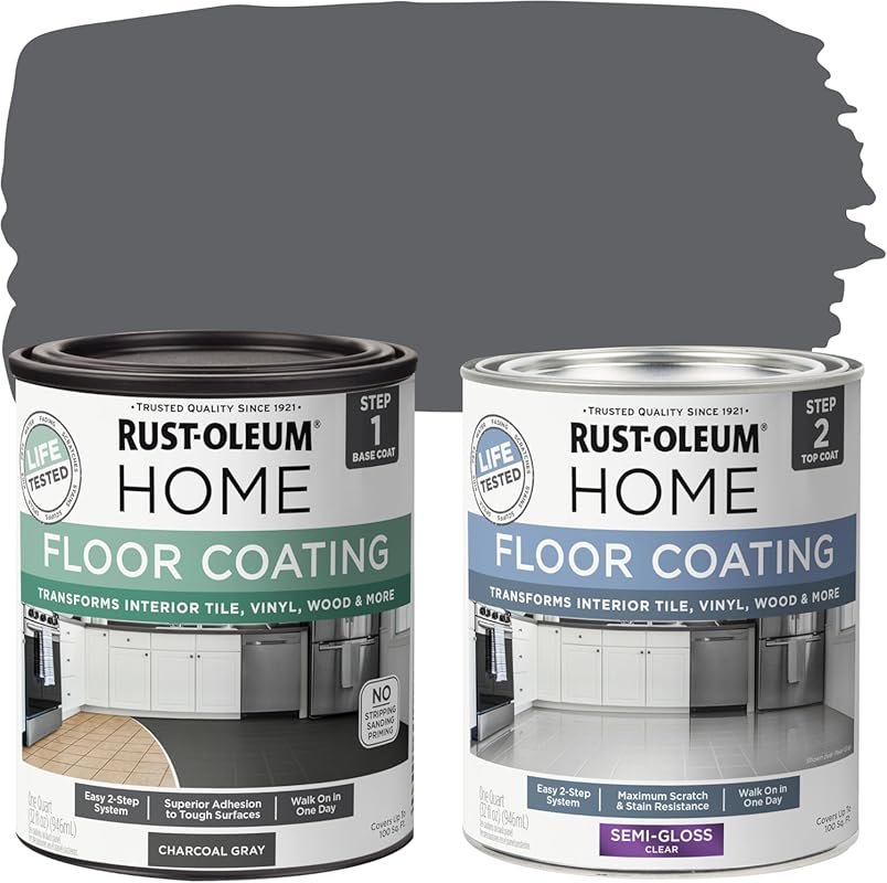 Rust-Oleum 367604 Home Interior Floor Coating Kit, Semi-Gloss Charcoal
