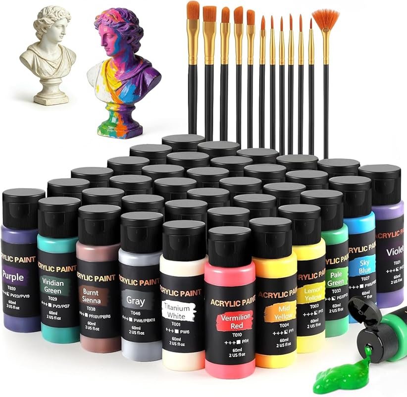 Acrylic Paint Set with 12 Brushes, 36 Rich Colors (2oz) for Painting W