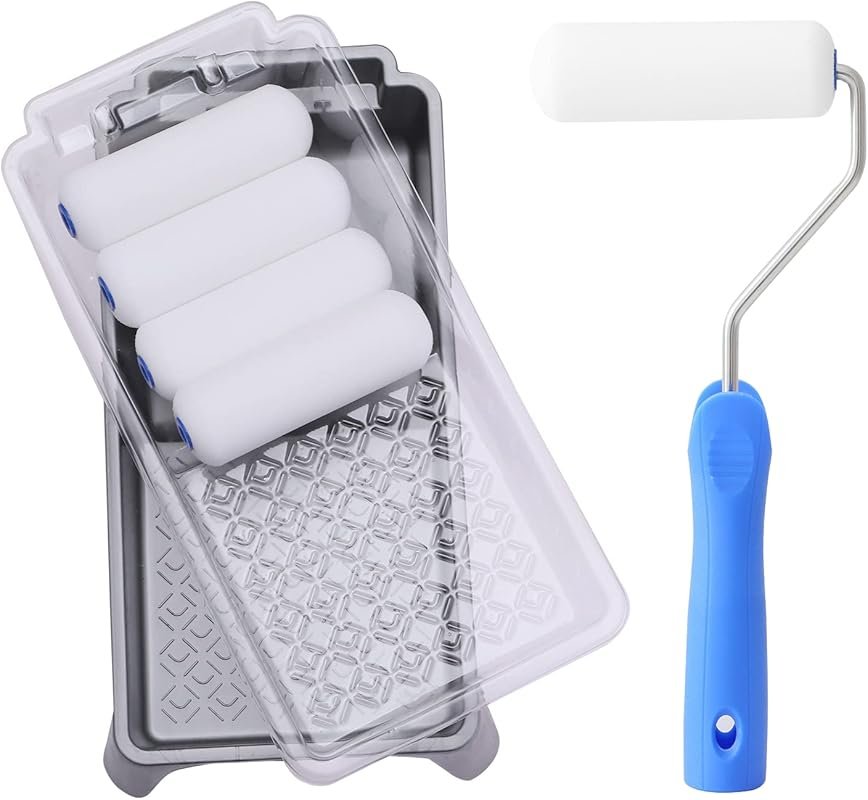 4 Inch High-Density Foam Paint Roller Kit, 8 Pack with Tray and Liners