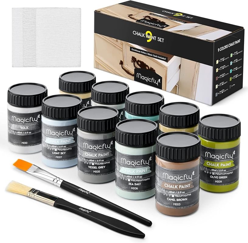 Magicfly Chalk Furniture Paint Set: 9 Colors, Ultra Matte Acrylic Fini