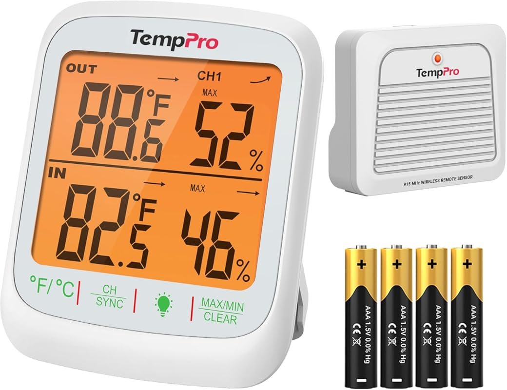 TempPro Wireless Indoor Outdoor Thermometer and Hygrometer with Remote