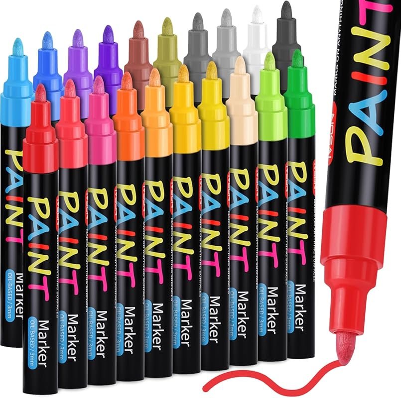IVSUN Paint Marker Pens, 20 Oil-Based Colors. Waterproof, Permanent, Q
