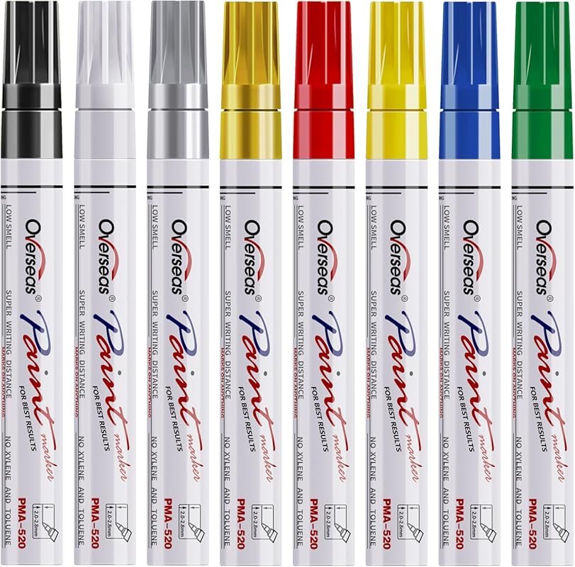 Overseas Paint Marker Pens, 8 Oil-Based Colors. Waterproof, Permanent,