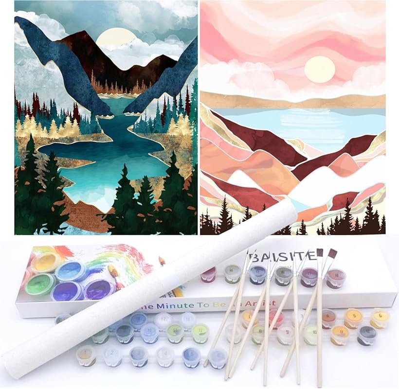 Paint by Numbers Kit for Adults Beginners: 12"x16" 2 Pack Canvas, Suns