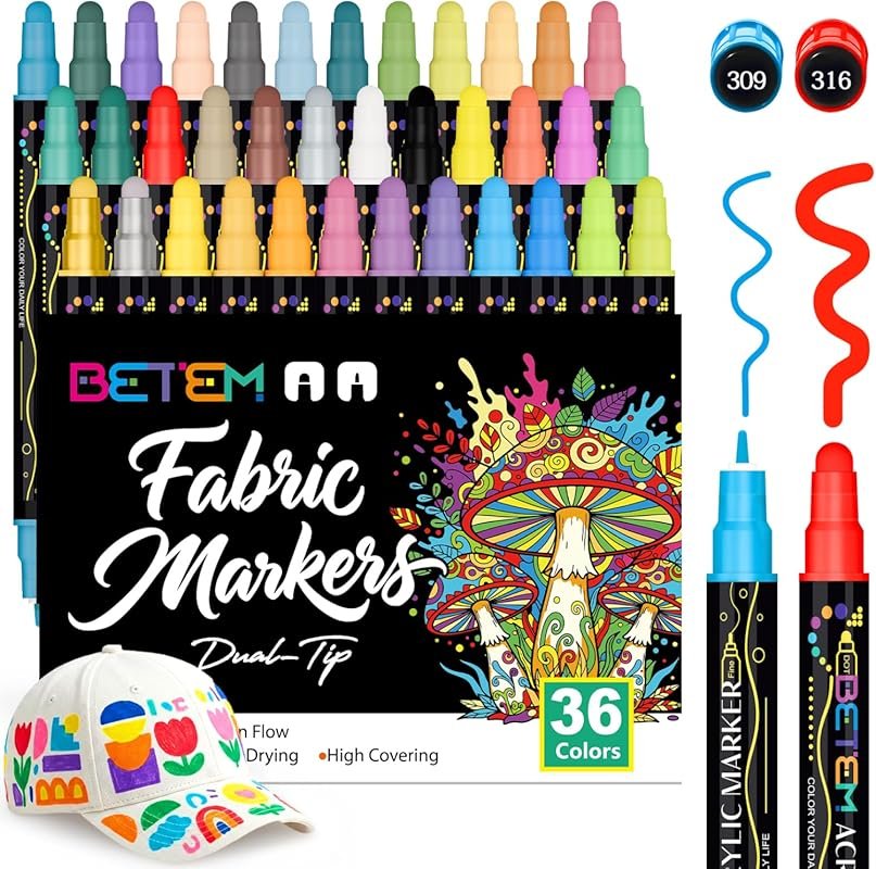 Best Betem 36 Colors Dual Tip Acrylic Paint Pens for Fabric, Rock, Woo
