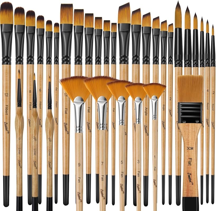 33-Piece Artist Paint Brush Set for Acrylic, Oil, Watercolor, Gouache,