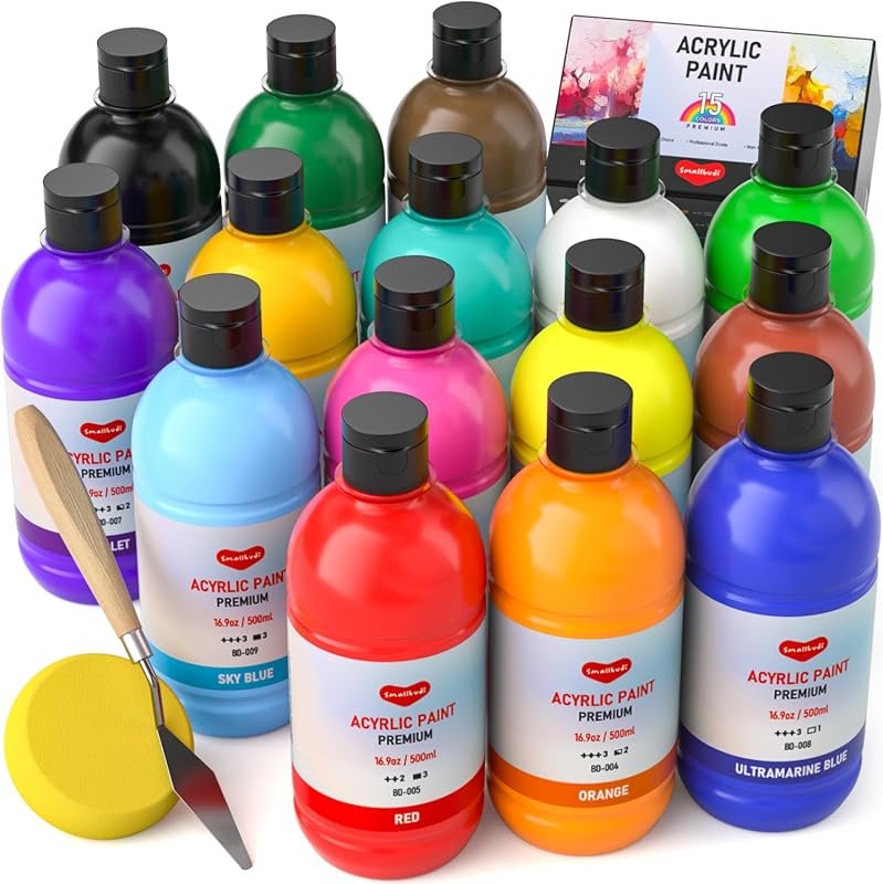 15 Colors Large Acrylic Paint Set (16.9 oz) for Bulk Pumpkin Painting,