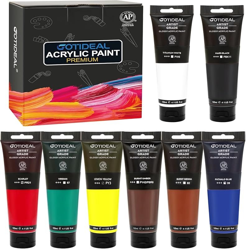 Non-Toxic Acrylic Craft Paint Set: 8 Primary Colors for Bedroom Decor 