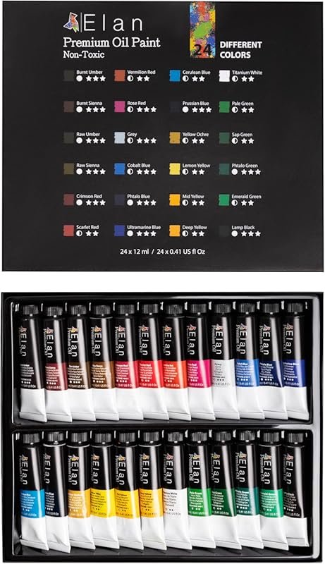 Elan Professional Oil Paint Set: 24 Vibrant Non-Toxic 0.4oz Mini Tubes