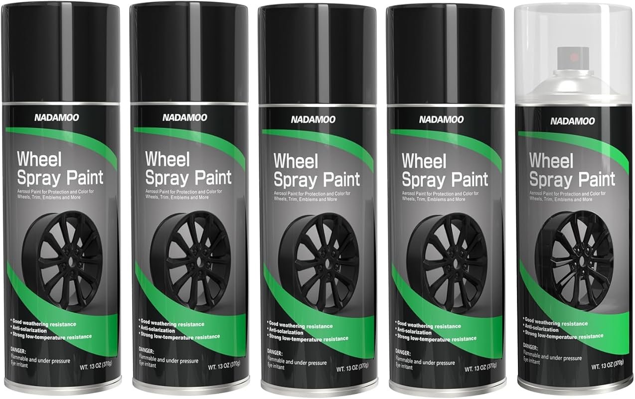NADAMOO Semi-Gloss Black Wheel Rim Spray Paint with Clear Protective T