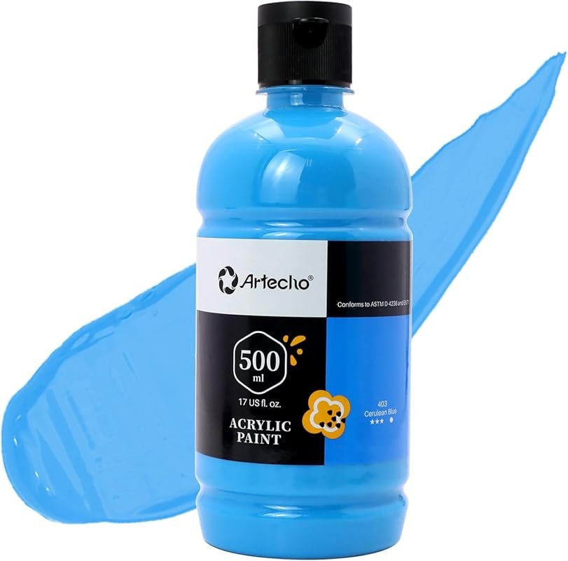 Artecho Cerulean Blue Acrylic Paint - Large Bottle 500ml / 17oz, Craft