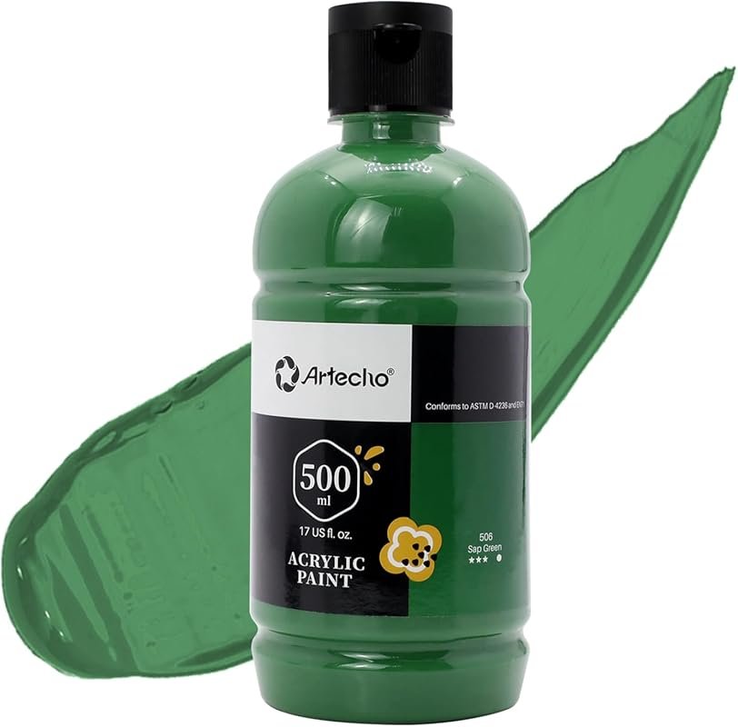 Artecho Sap Green Acrylic Paint Large Bottle 500ml / 17oz, Sap Green C
