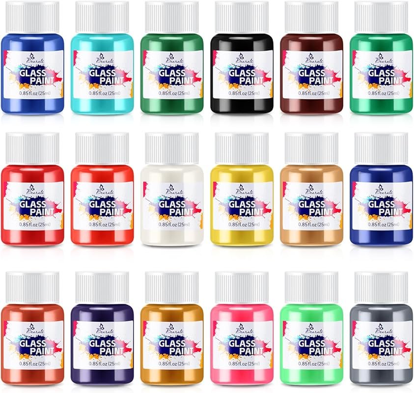 Glass Paint, Bearals 18 Colors Stained Glass Paint, Paint for Glass, G