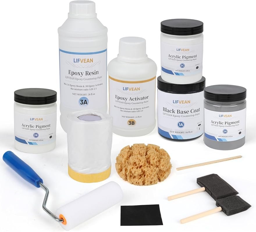 Epoxy Countertop Refinishing Kit, Glossy Granite White Paint for Bathr