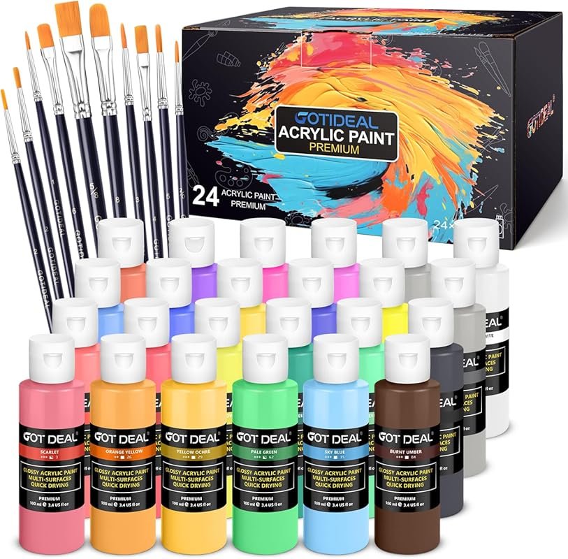 GOTIDEAL 24 Color Acrylic Paint Set for Wood, Canvas, and Craft Projec