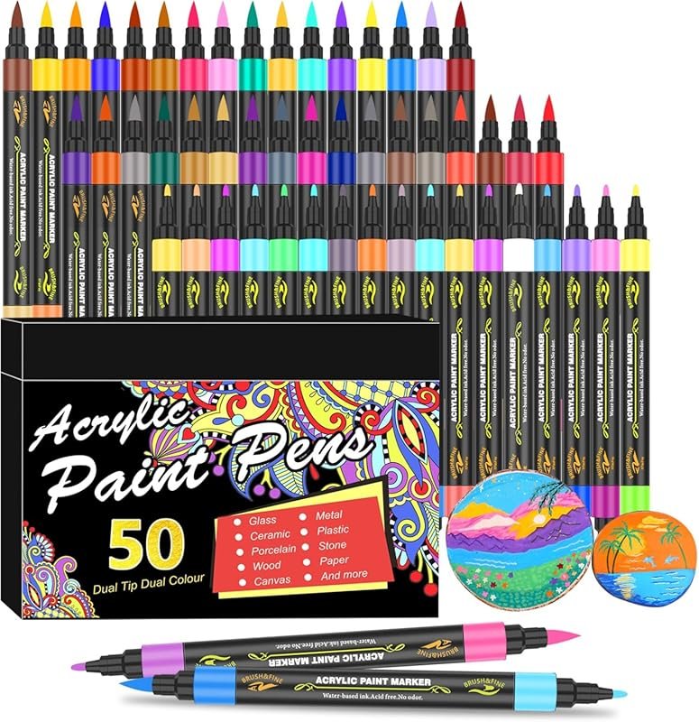 100 Colors Dual Tip Acrylic Paint Markers with Fine and Brush Tips for