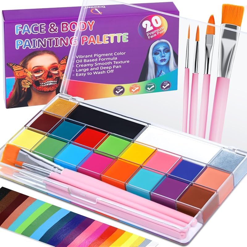 20-Color Oil-Based Body Paint Palette Kit with 4 Professional Brushes