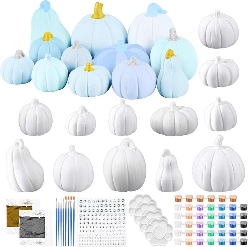 12 Ceramic Pumpkins DIY Painting Kit. Ready-to-Paint Halloween Figurin