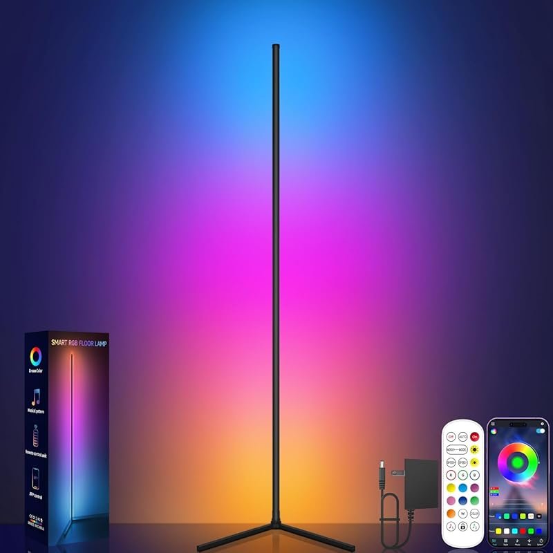 Color Changing Corner LED Floor Lamp with Music Sync, App, Remote for 