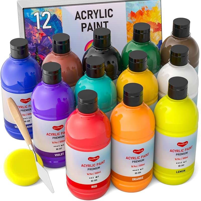 12 Colors Large Acrylic Paint Set (16.9 oz) for Bulk Pumpkin Painting,