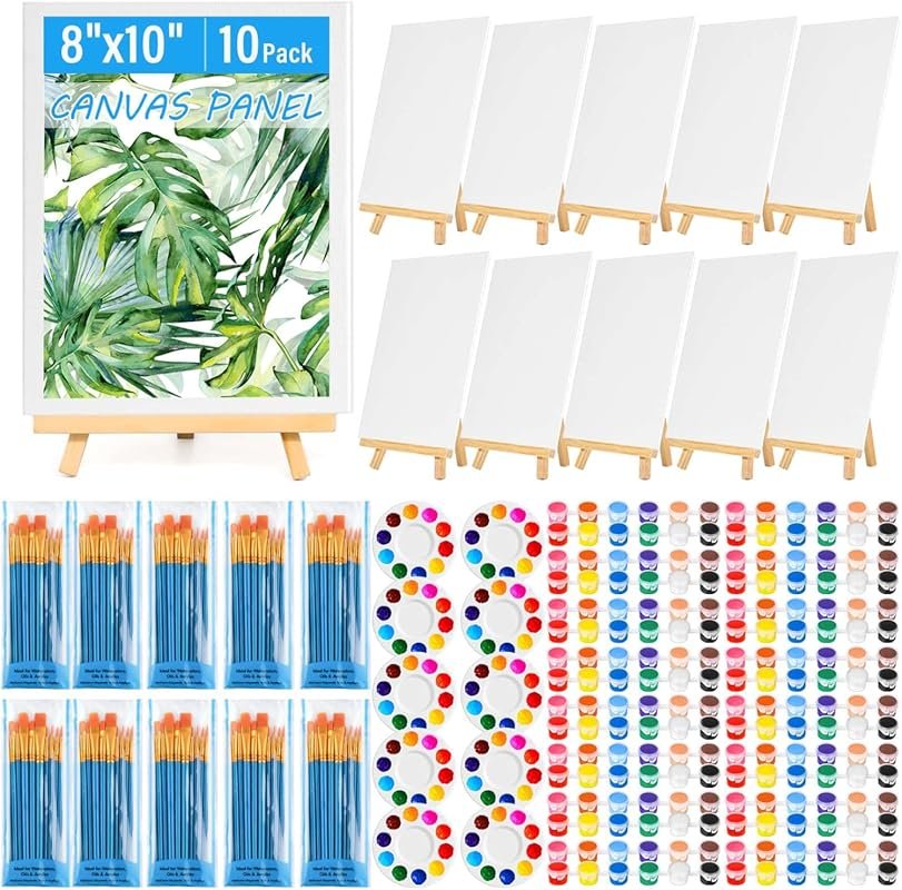 150-Piece Painting Supplies Kit for Adults: 8x10 Canvas Boards, Easel,