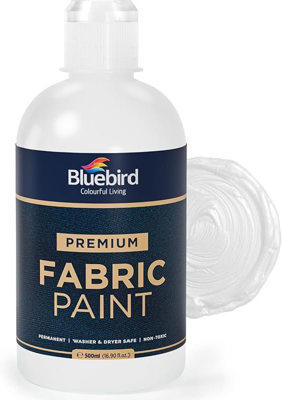 BLUEBIRD Fabric Paint, White, 16.9 Fl Oz, Permanent Fabric Paints for
