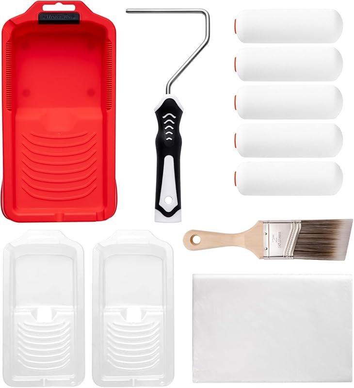 Mister Rui 11-Piece Foam Paint Roller Kit with Ergonomic Handle & Brus