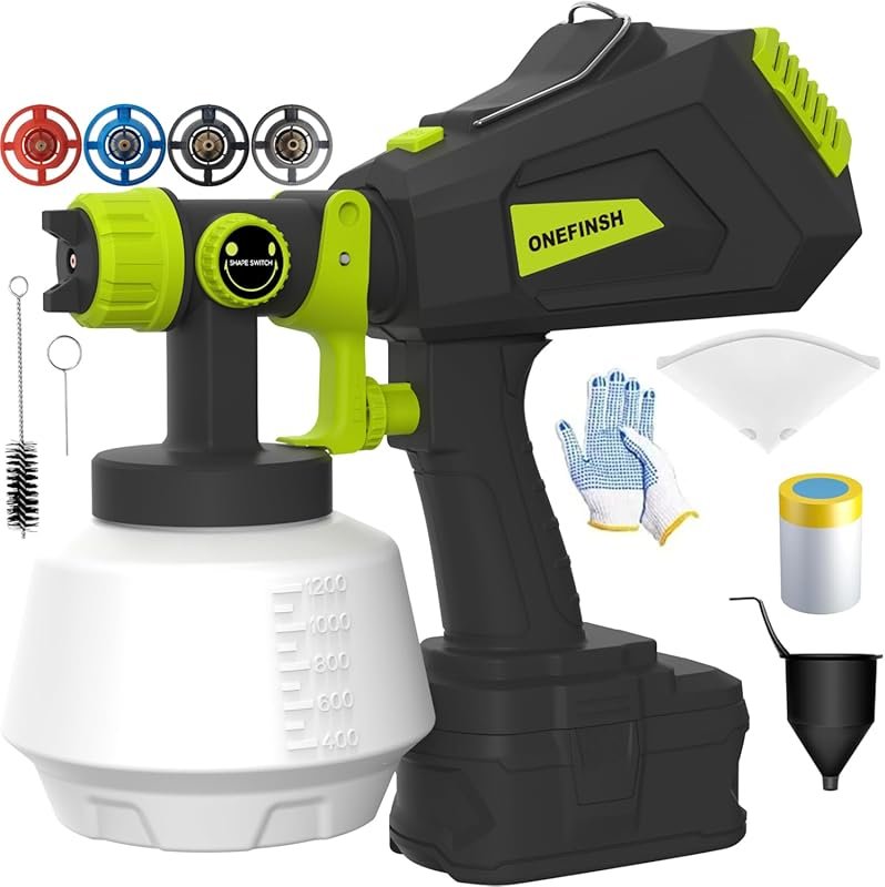 Cordless HVLP Paint Sprayer, Ryobi 18V Compatible, 3 Patterns, 4 Nozzl