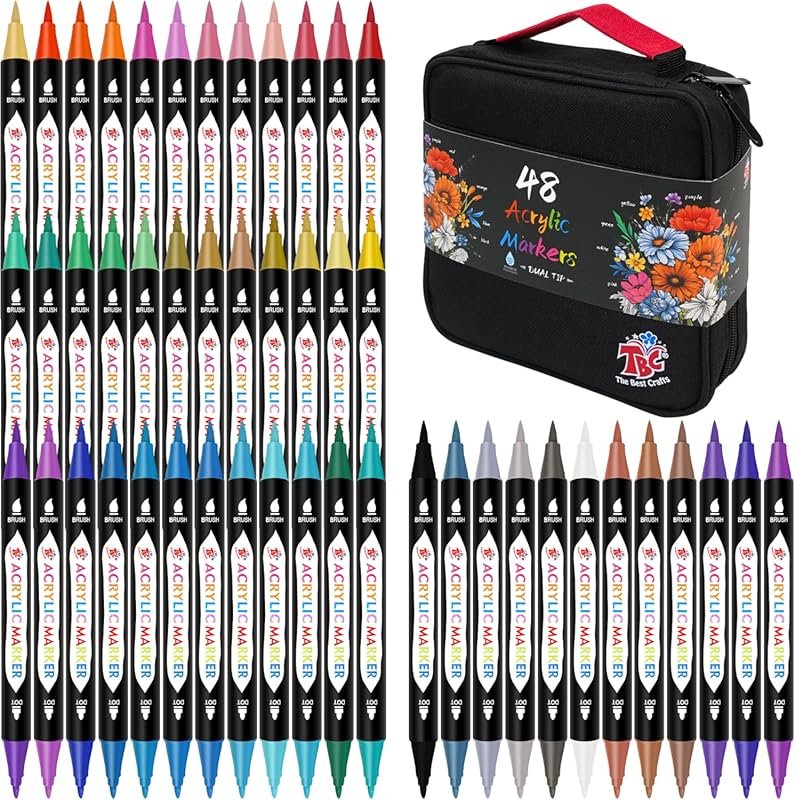 Set of 48 Dual Tip Acrylic Paint Markers, Vibrant Colors for Art, Craf