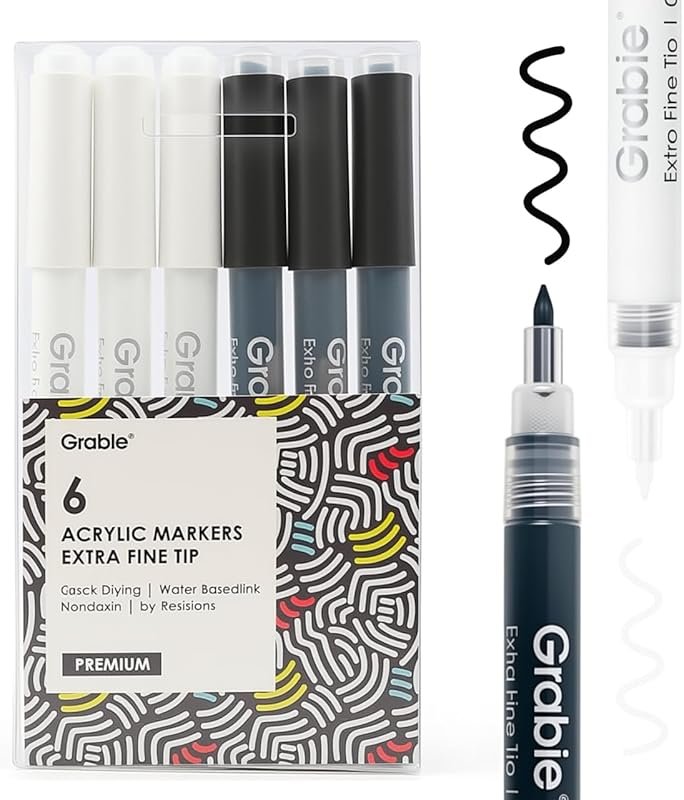 Best Grabie Black & White Extra Fine Tip Acrylic Paint Pens for Rock, 