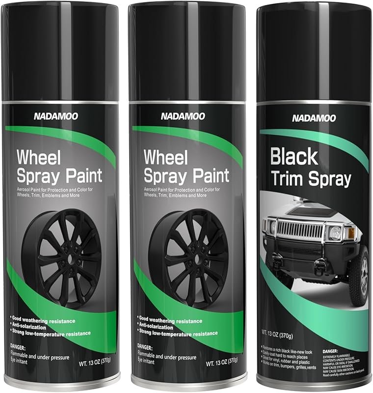 NADAMOO Black Trim and Wheel Spray Paint - Durable Finish for Rims (2 
