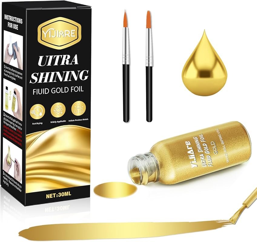 Liquid Leaf Gold Metallic Paint: Alcohol-Based, Quick-Drying for Craft