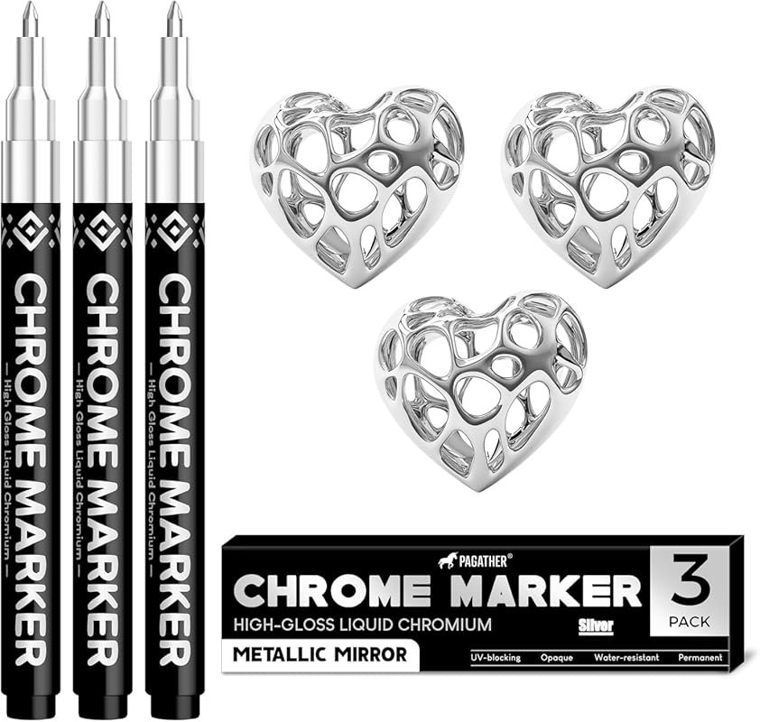 Permanent Silver Liquid Chrome Pens for Mirror Finish on Plastic, Meta
