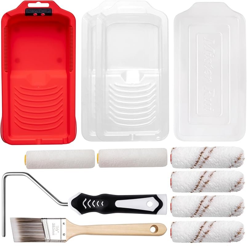 4 Inch 12-Piece Mini Paint Roller Kit with Microfiber Sleeves and Tray