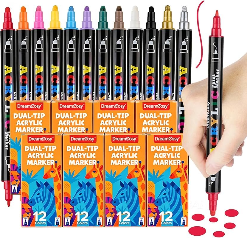 96 Colors Non-Toxic Acrylic Paint Markers: Dual Fine & Dot Tips for Mu
