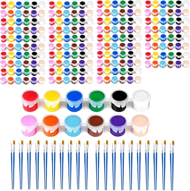 Mini Acrylic Paint Set: 12 Washable Colors with Brushes for Kids and A