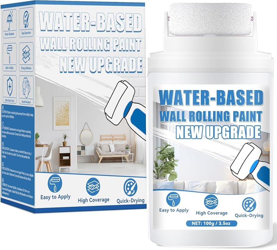 Quick-Drying Water-Based White Interior Wall Paint with Roller Brush. 