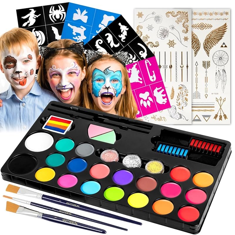 GOTIDEAL Face Painting Kit for Kids: 20 Water-Activated Colors, comple