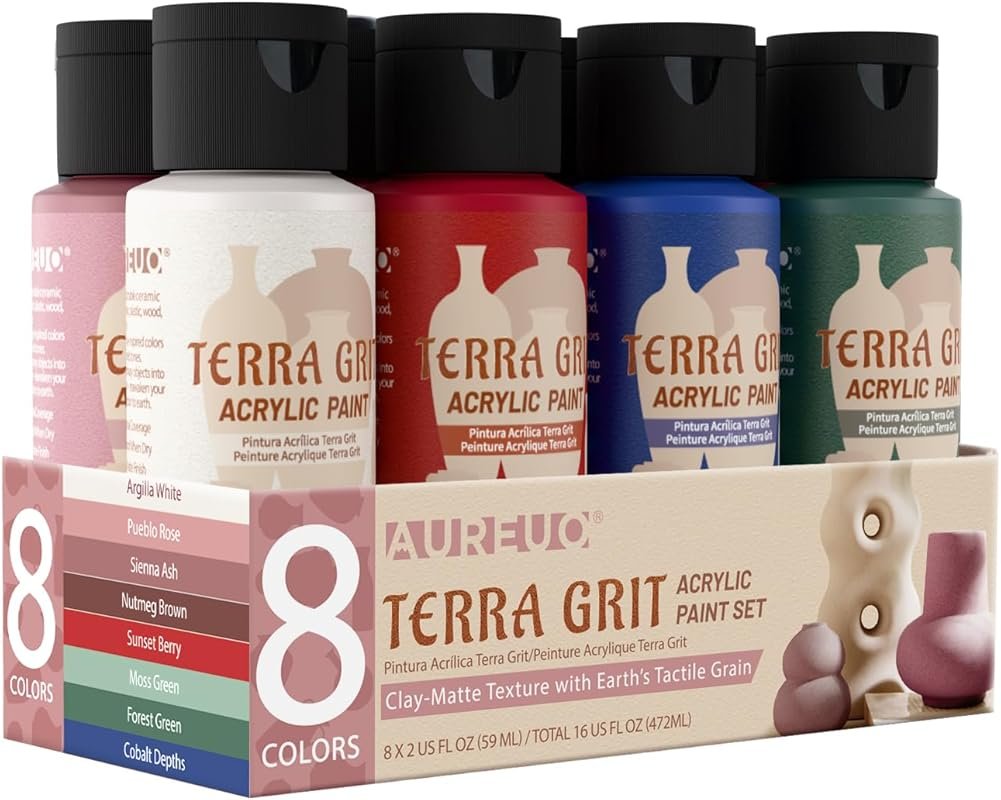 AUREUO Terra Cotta Acrylic Paint Set – 8 Matte Colors for Terracotta P